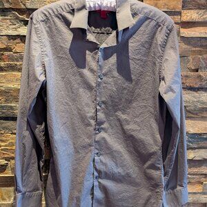 Alfanti Fitted Slim Fit‎ Stretch Gray Men's button up dress Shirt Size S 14-14.5